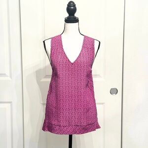 Silence + Noise Hot Pink Silk V-Neck Racerback Tank Top Blouse, Size XS